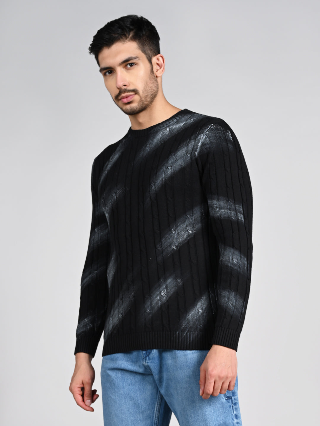 Killer Men Round Neck Balck Printed Sweaters