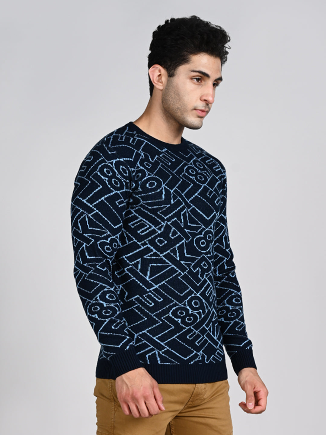 Killer Men Round Neck Navy Sweaters