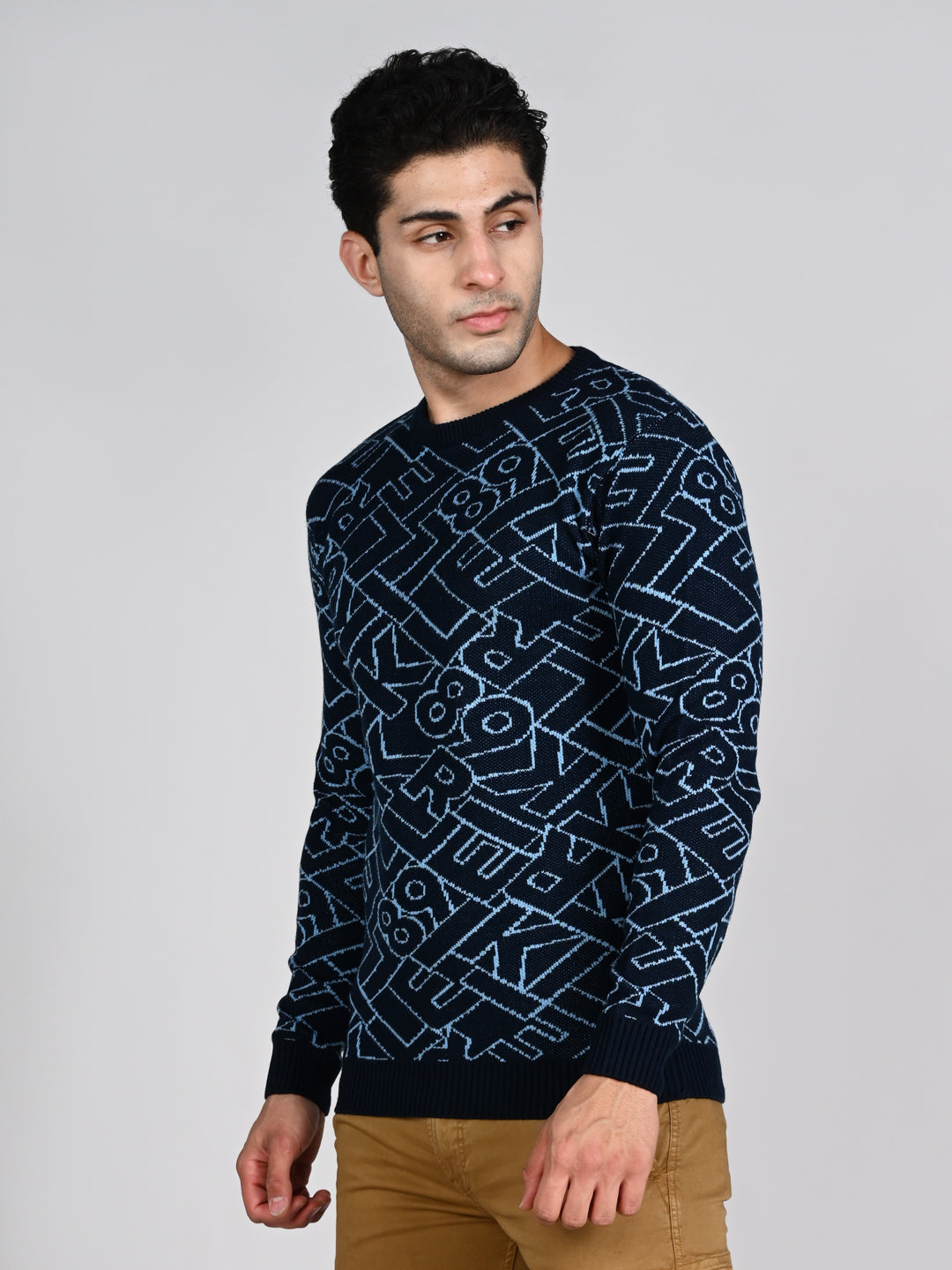 Killer Men Round Neck Navy Sweaters