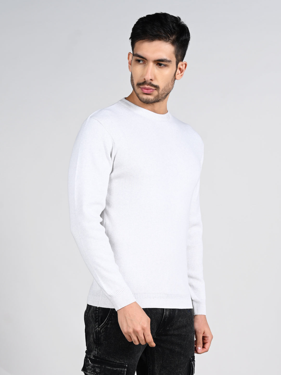 Killer Men Round Neck Light Grey Sweaters