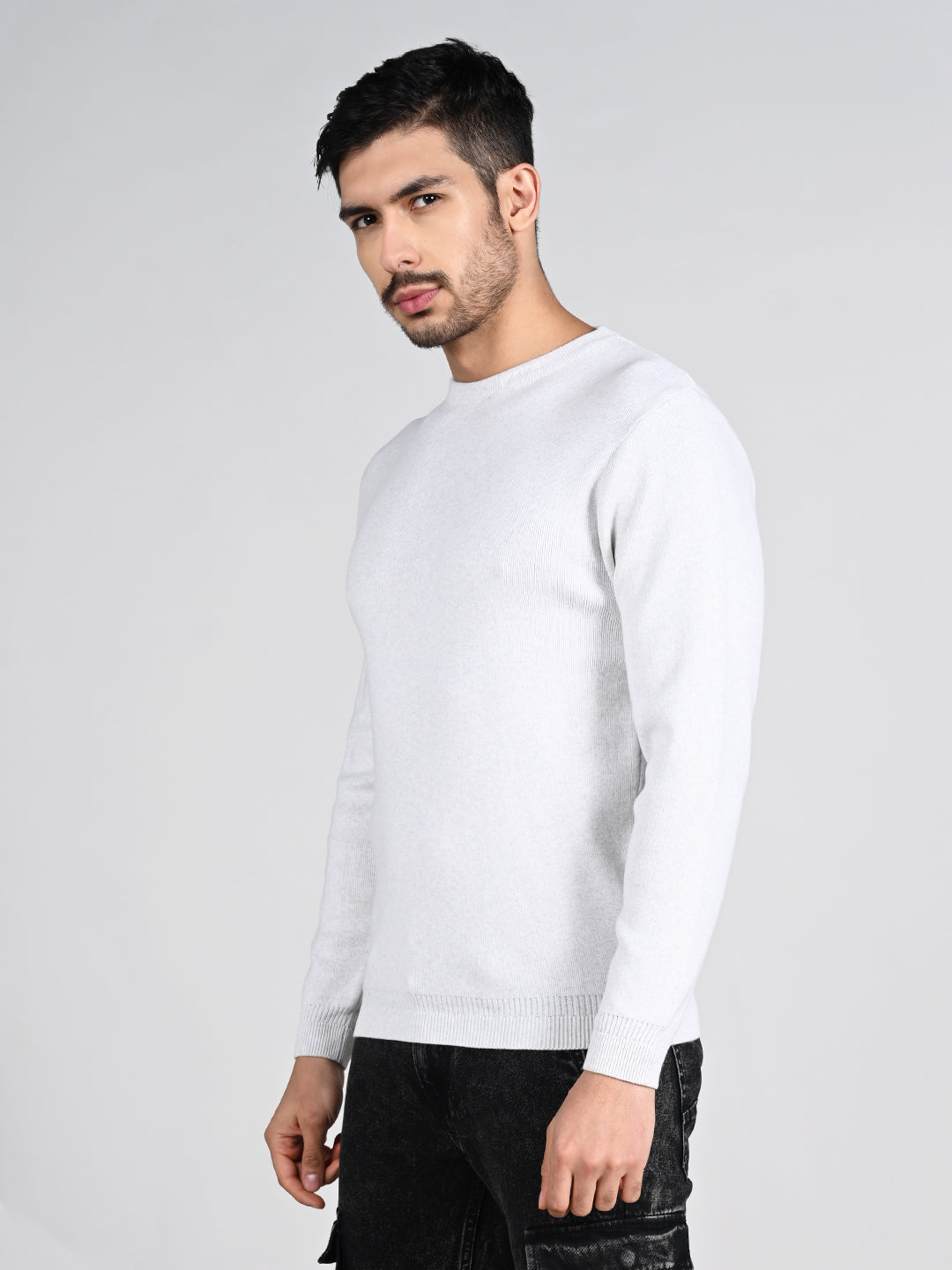 Killer Men Round Neck Light Grey Sweaters