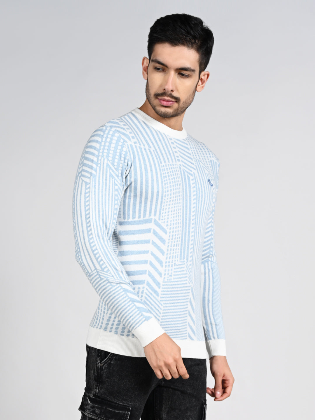 Killer Men Round Neck Light Blue Sweaters