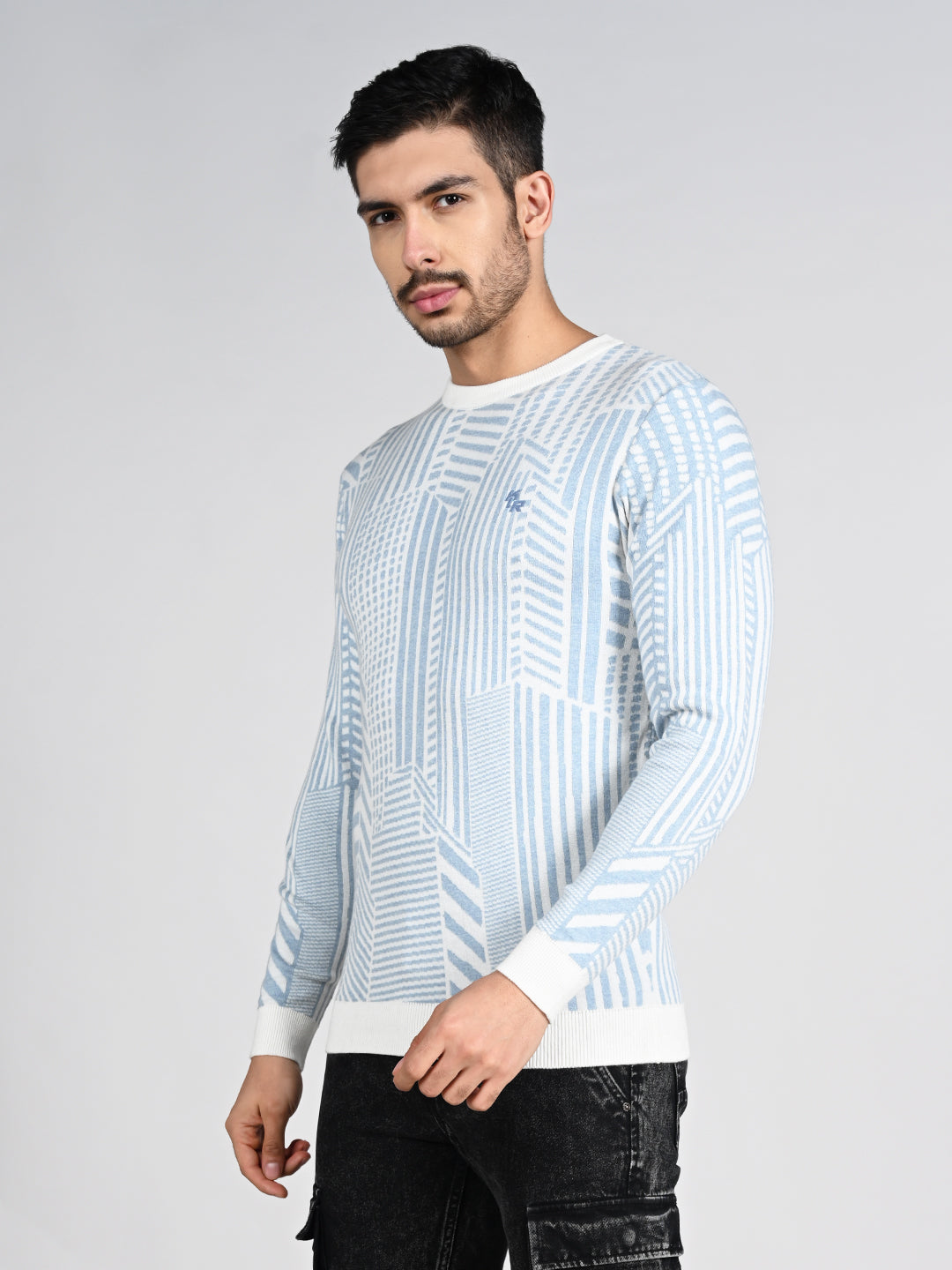 Killer Men Round Neck Light Blue Sweaters