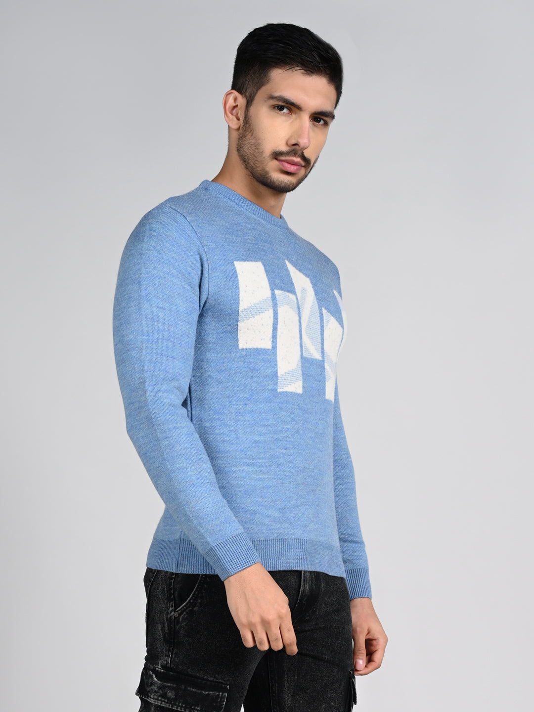 Killer Men Round Neck Light Blue Sweaters