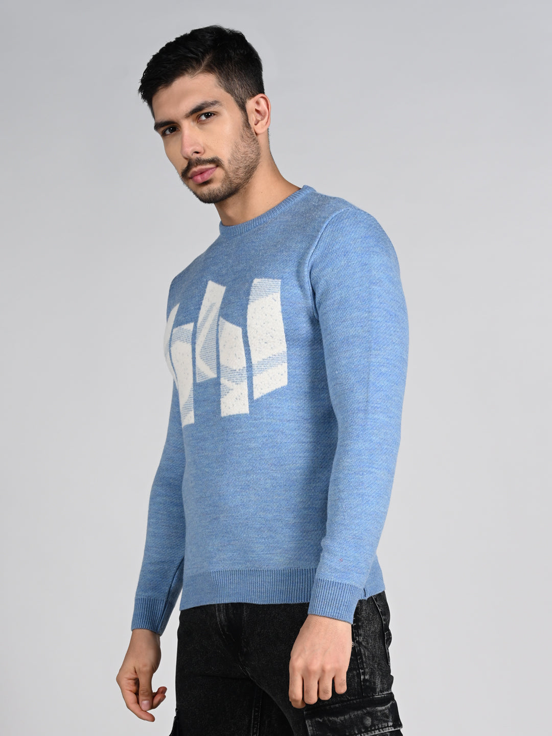Killer Men Round Neck Light Blue Sweaters