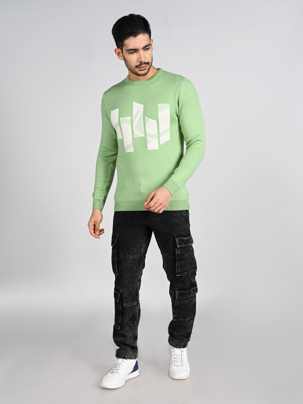 Killer Men Round Neck Light Green Sweaters