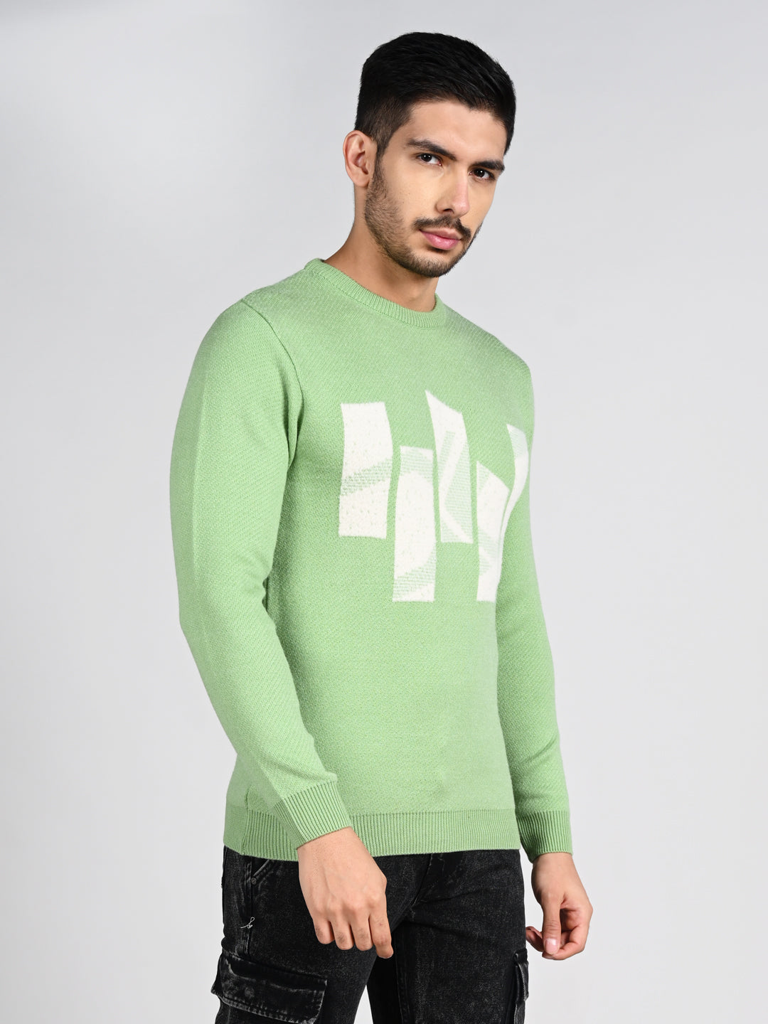 Killer Men Round Neck Light Green Sweaters