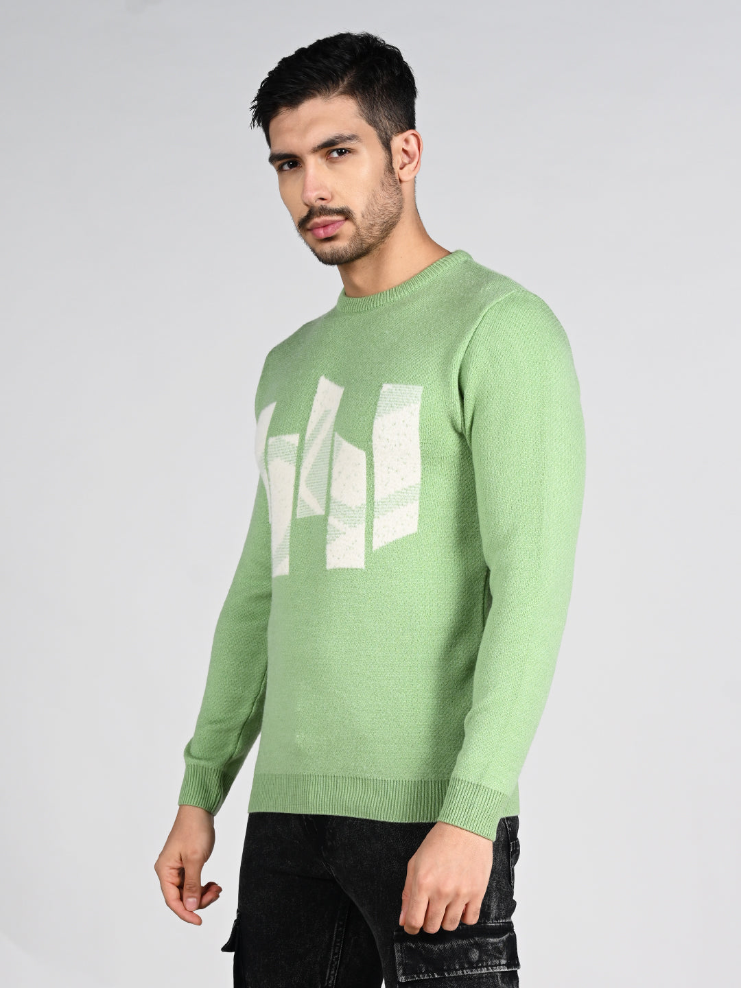 Killer Men Round Neck Light Green Sweaters