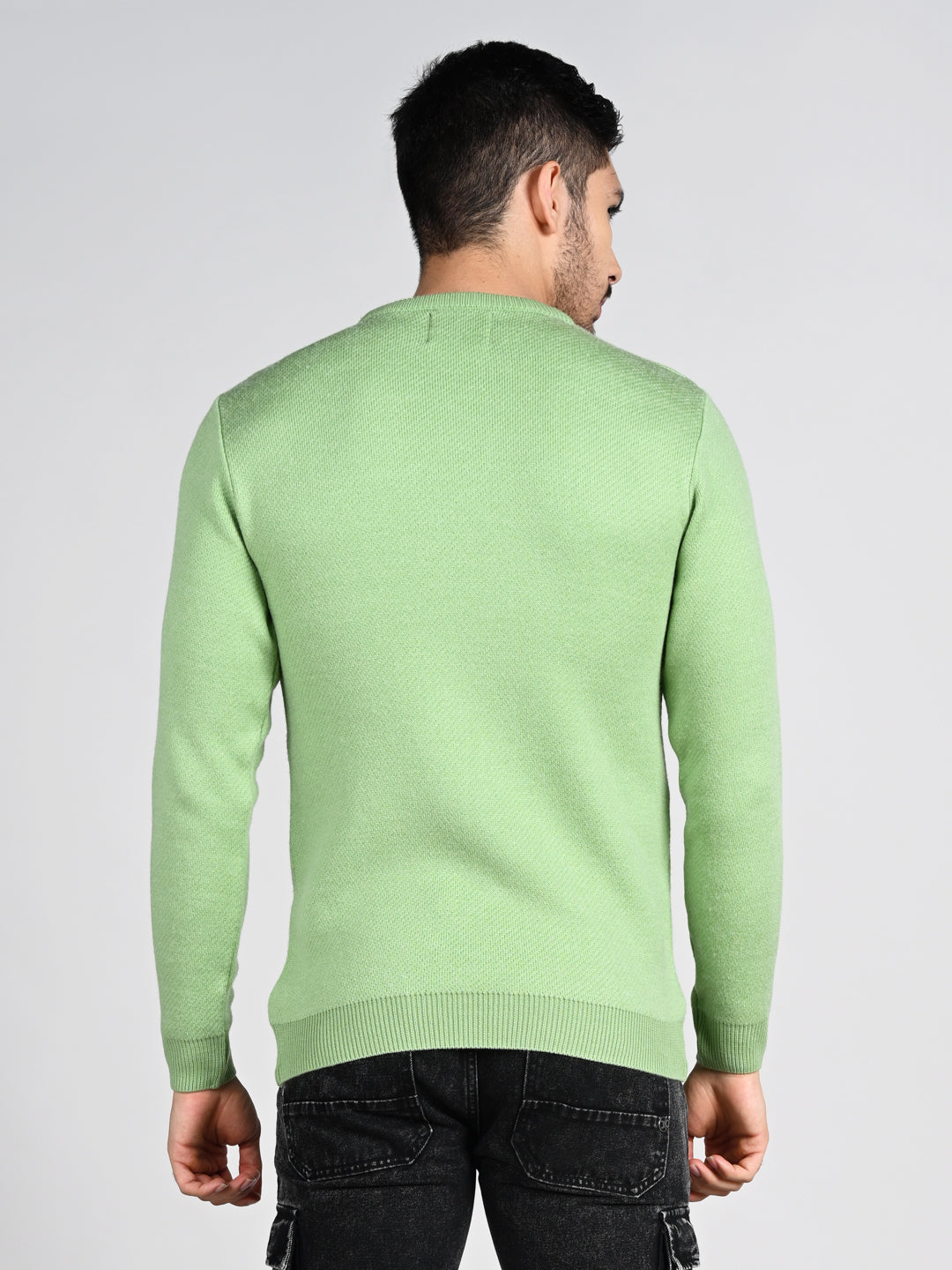 Killer Men Round Neck Light Green Sweaters