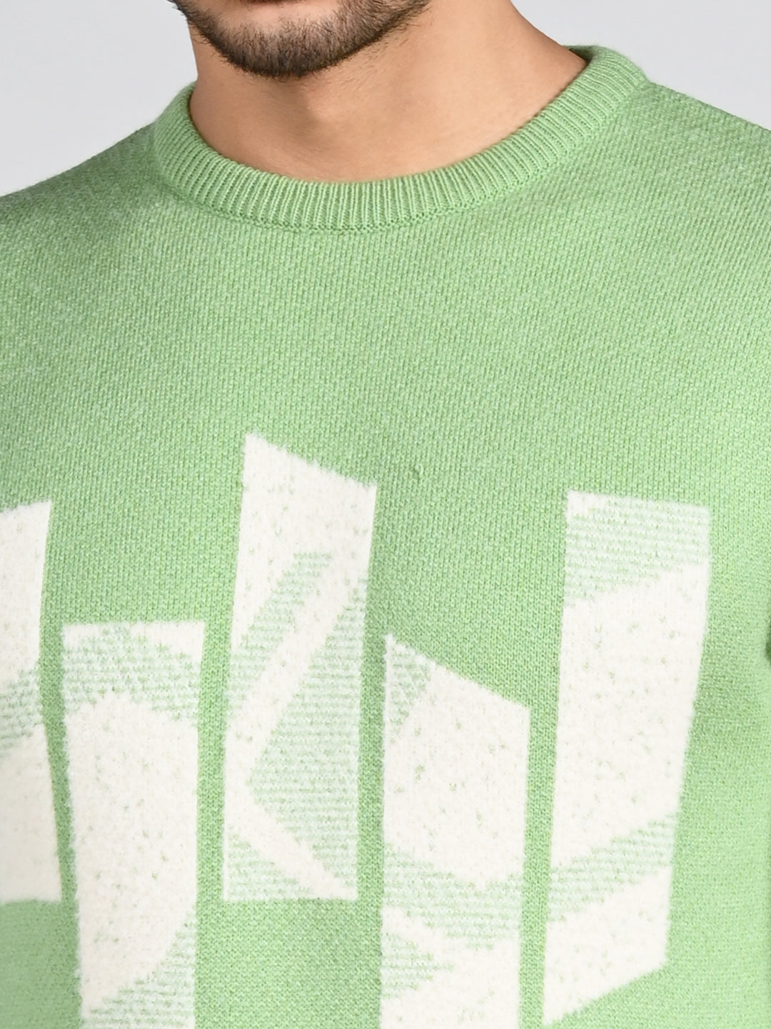 Killer Men Round Neck Light Green Sweaters