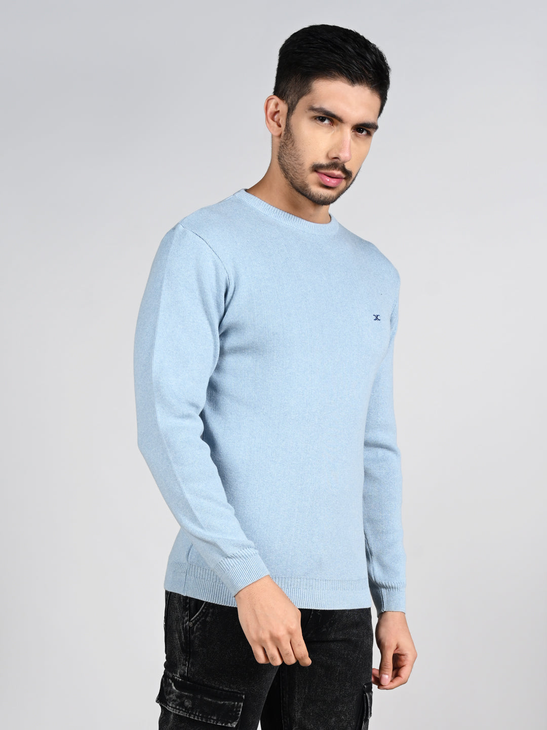 Killer Men Round Neck Light Blue Sweaters