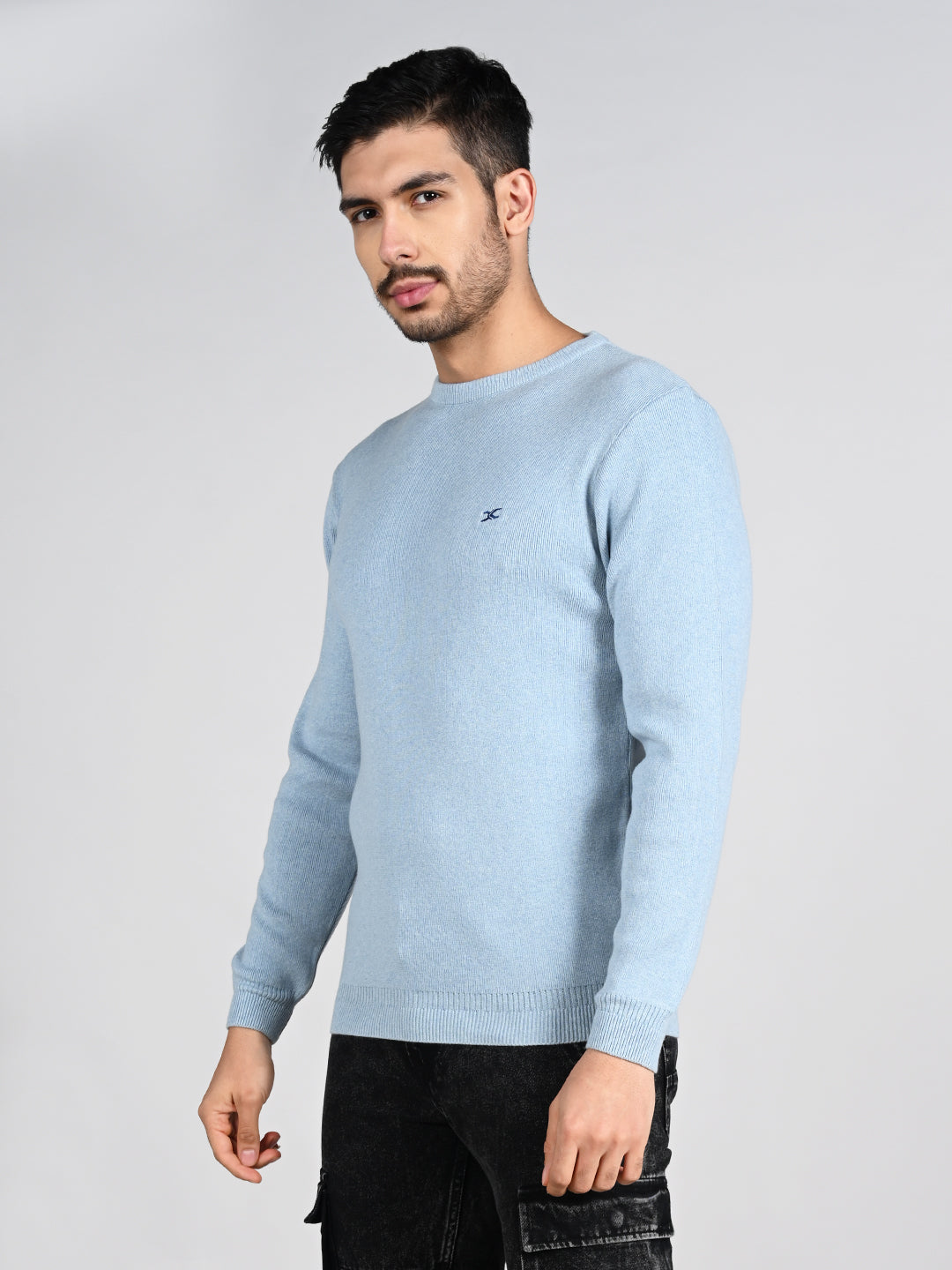 Killer Men Round Neck Light Blue Sweaters