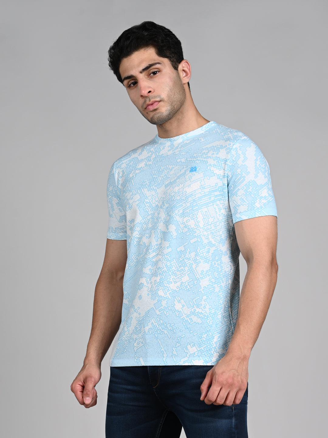 Killer Men Light Blue Printed Round Neck T-Shirts