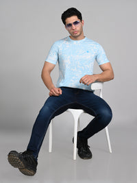 Killer Men Light Blue Printed Round Neck T-Shirts