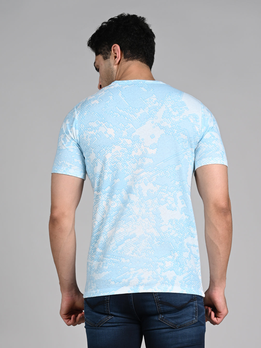 Killer Men Light Blue Printed Round Neck T-Shirts