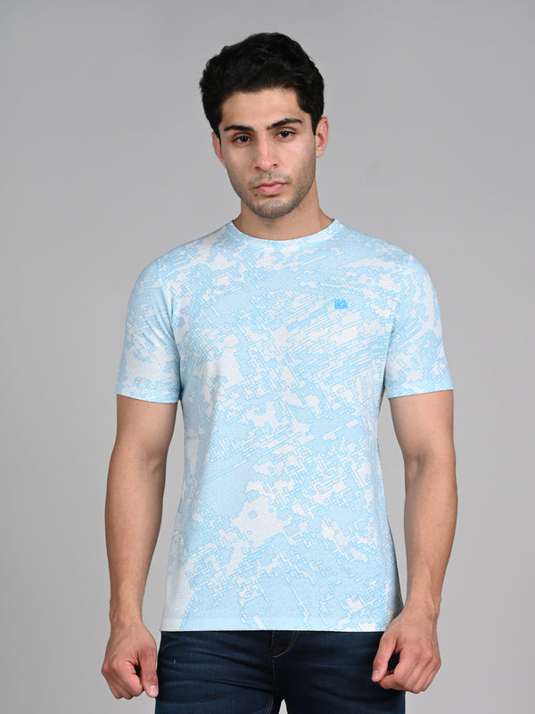 Killer Men Light Blue Printed Round Neck T-Shirts
