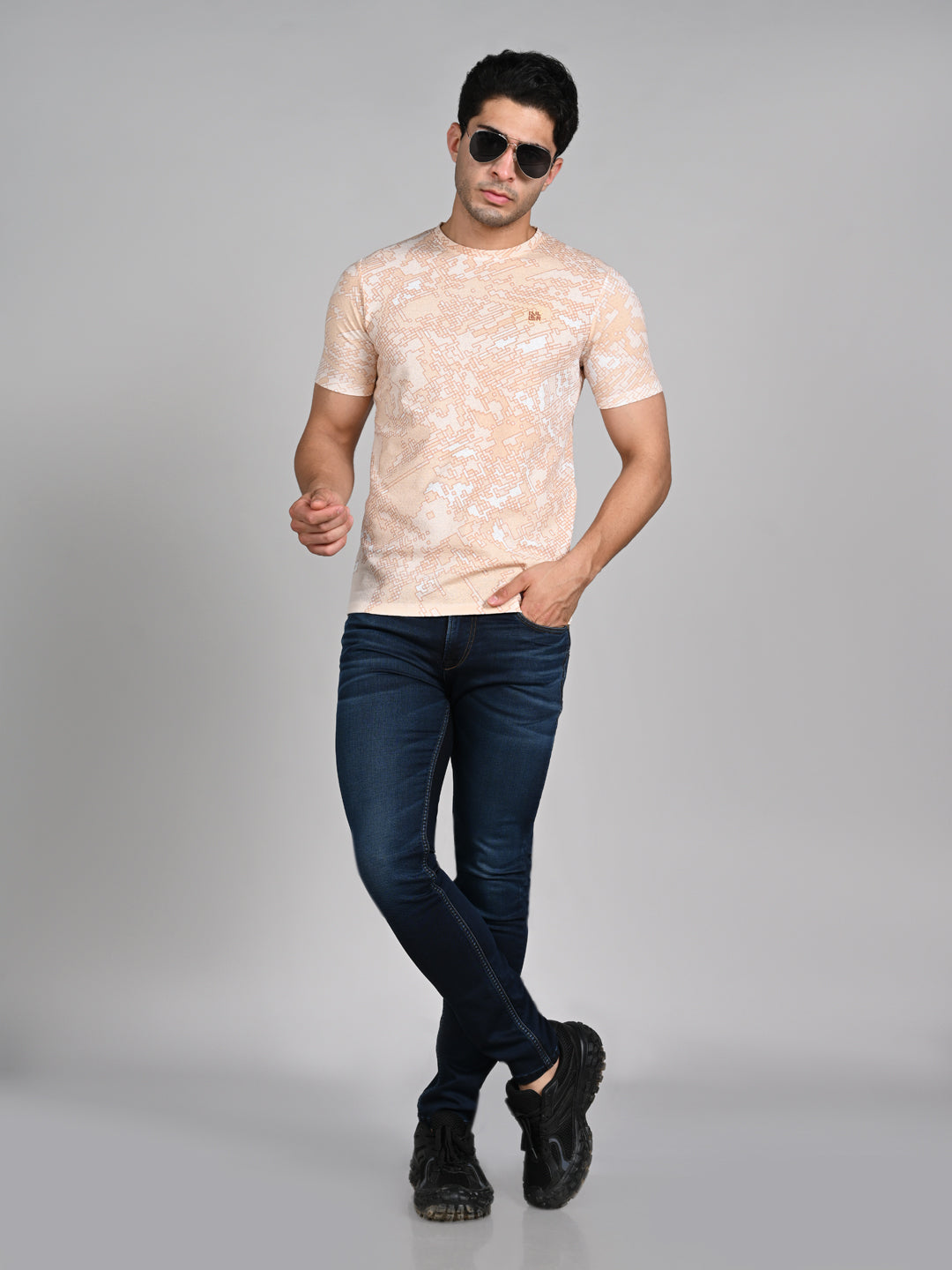 Killer Men Peach Printed Round Neck T-Shirts