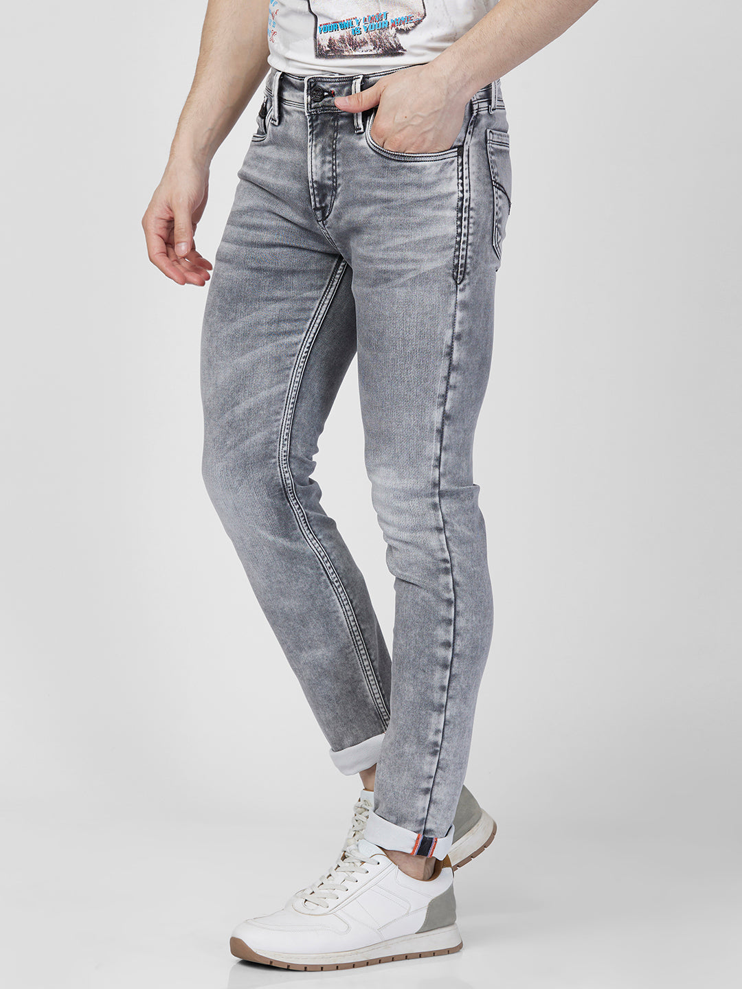 Killer Men Light Grey Solid Slim Fit Jeans