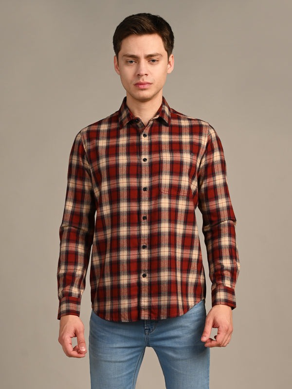 Killer Men Rust Checks Slim Fit Shirts