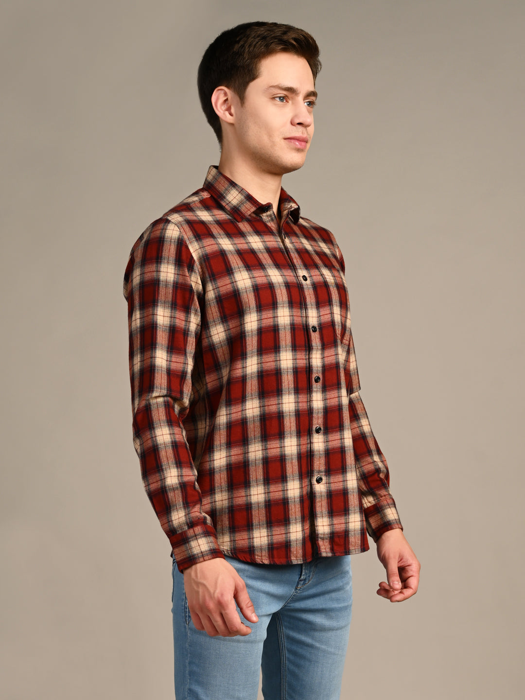 Killer Men Rust Checks Slim Fit Shirts