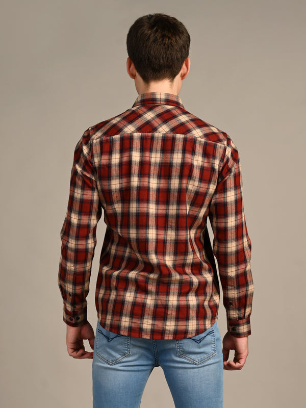 Killer Men Rust Checks Slim Fit Shirts