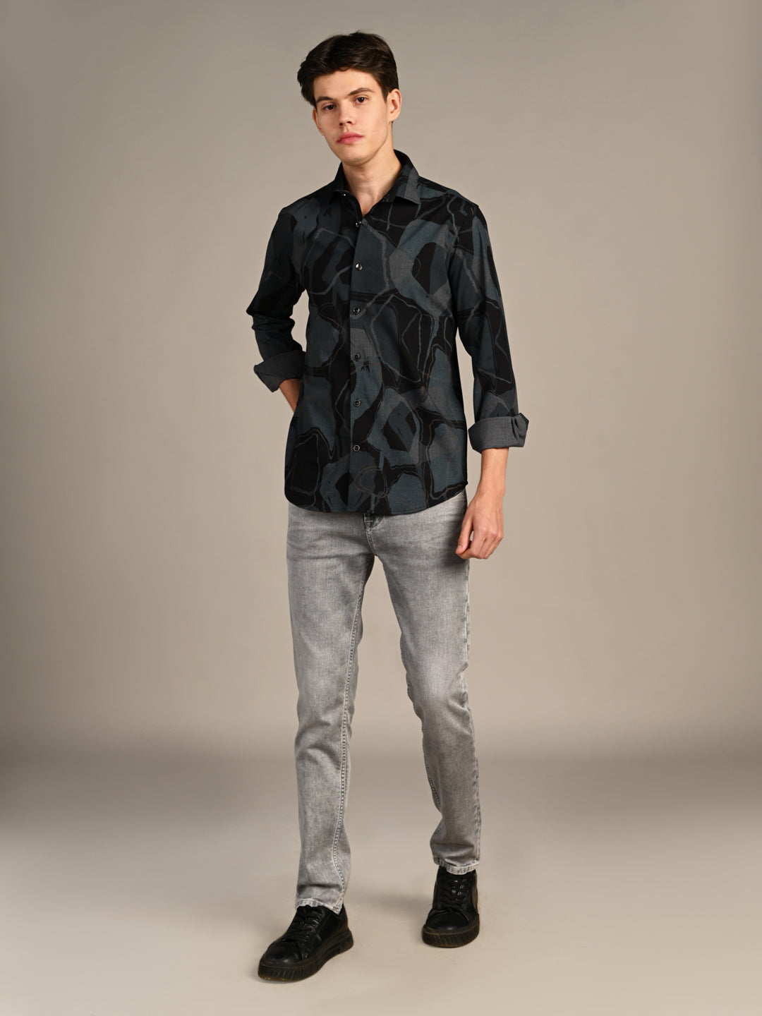Killer Men Teal Printed Slim Fit Shirts