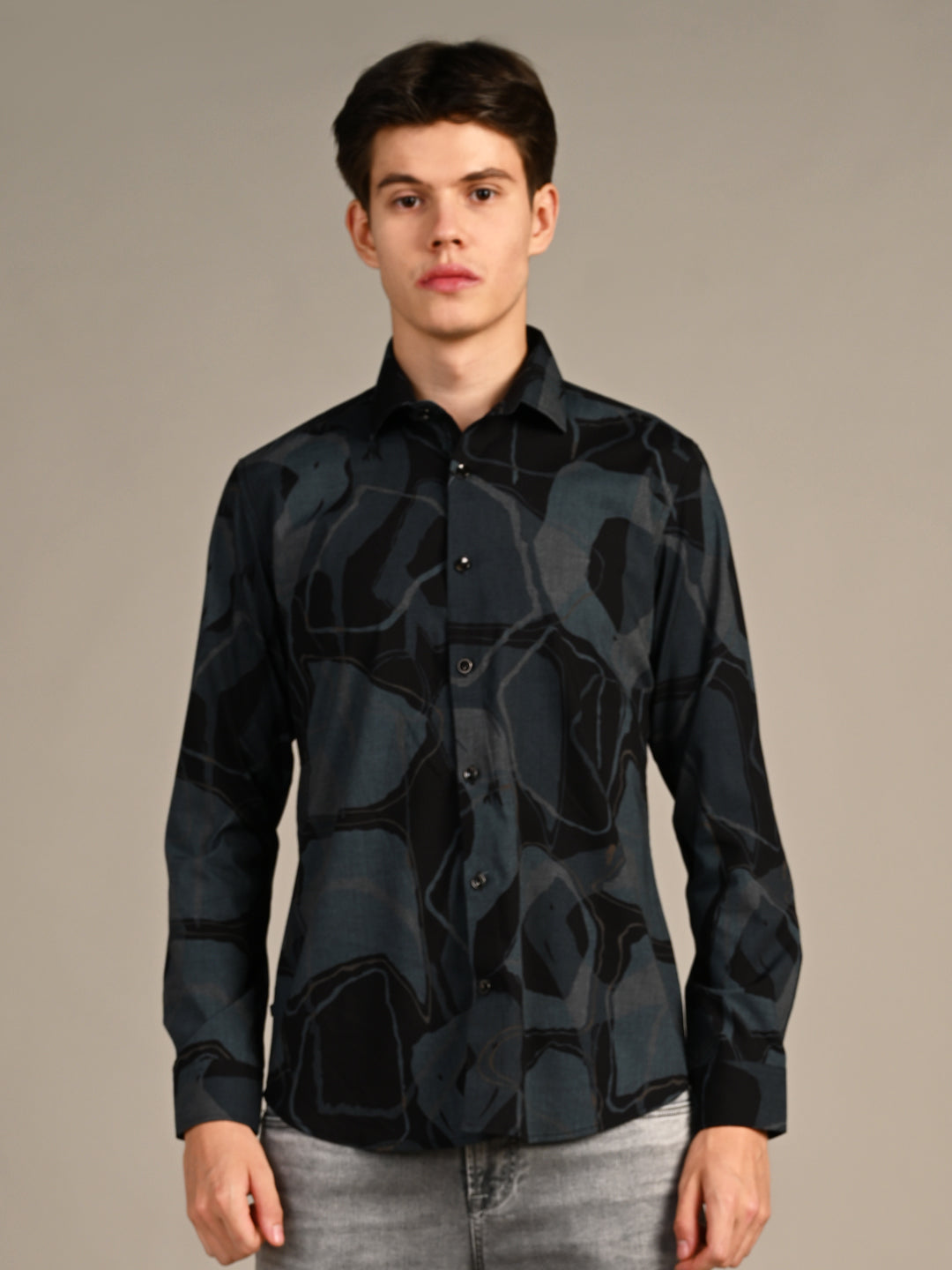 Killer Men Teal Printed Slim Fit Shirts