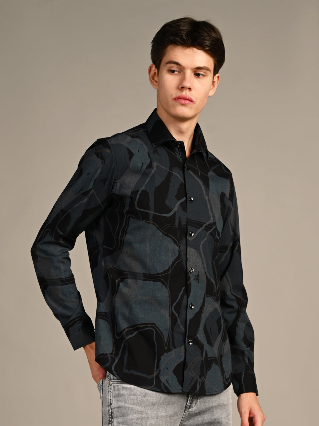 Killer Men Teal Printed Slim Fit Shirts