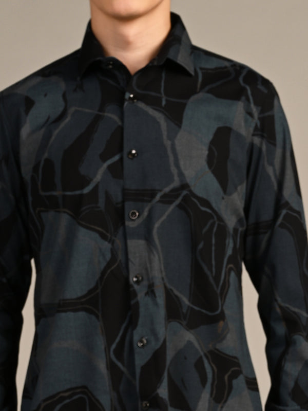 Killer Men Teal Printed Slim Fit Shirts