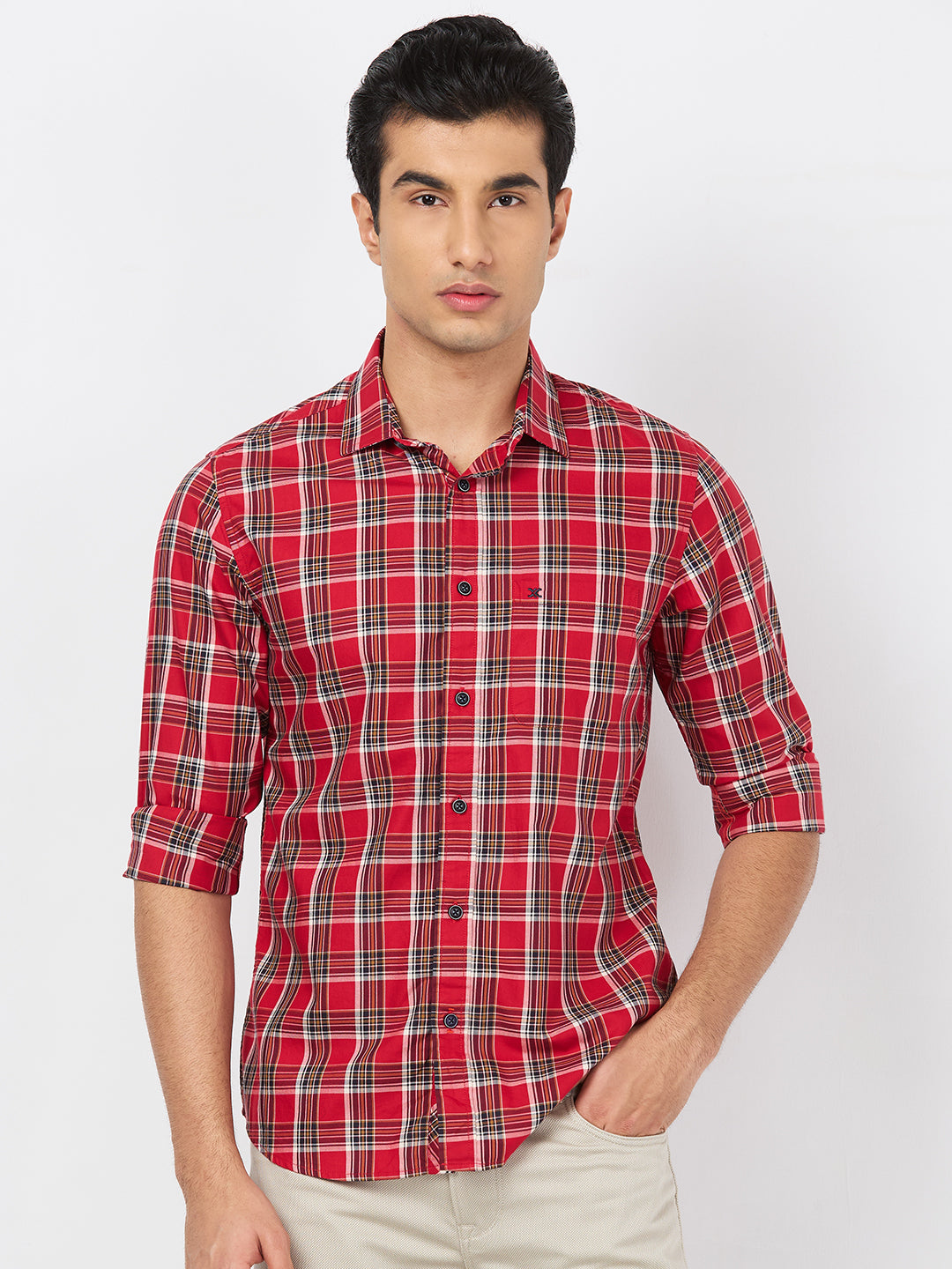 Killer Men Red Checks Slim Fit Shirts