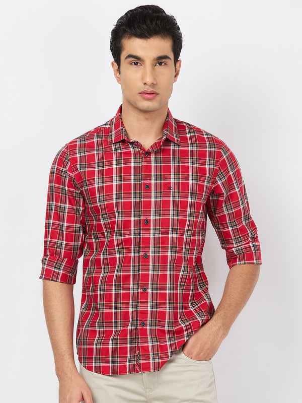 Killer Men Red Checks Slim Fit Shirts