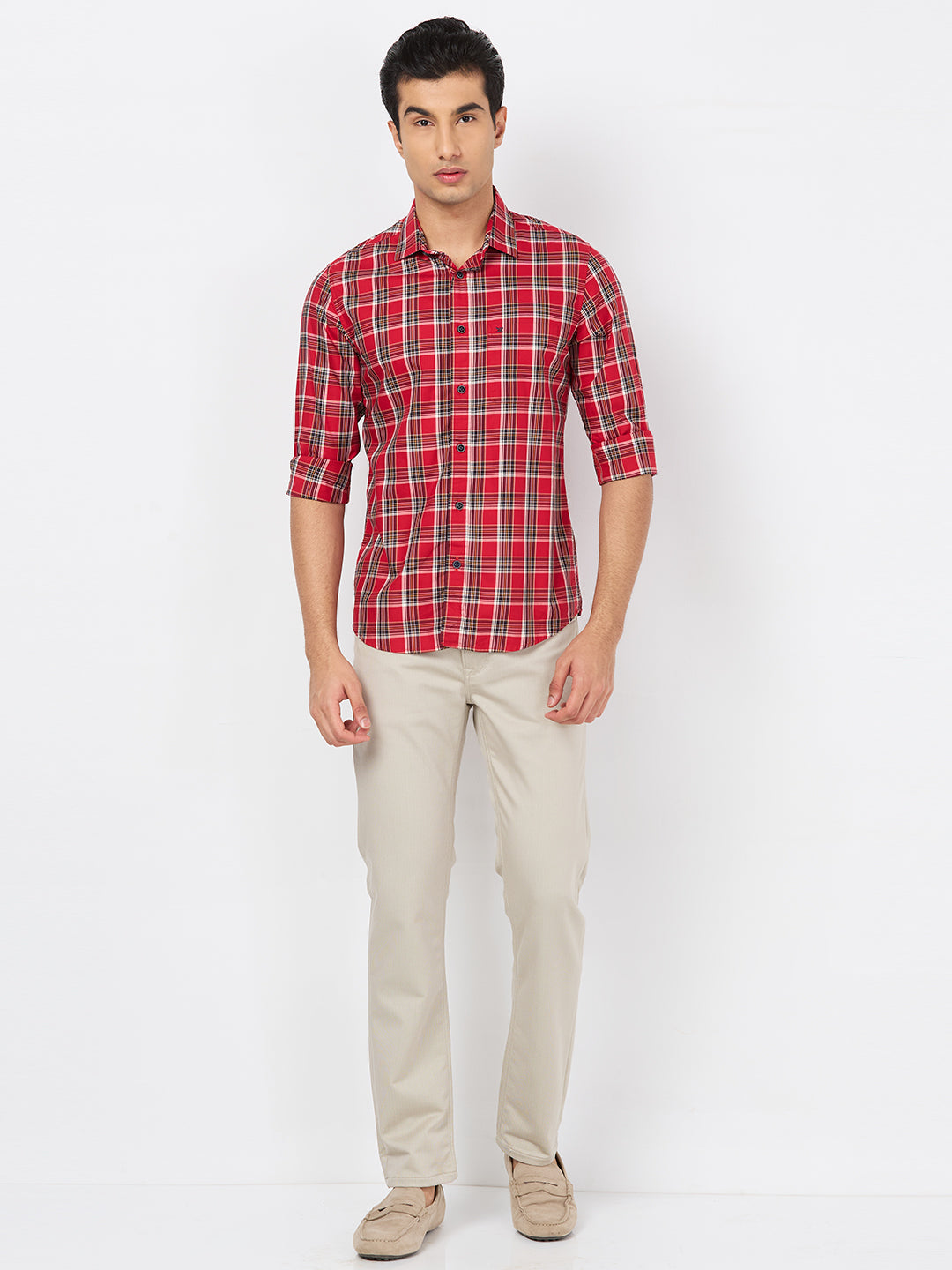 Killer Men Red Checks Slim Fit Shirts