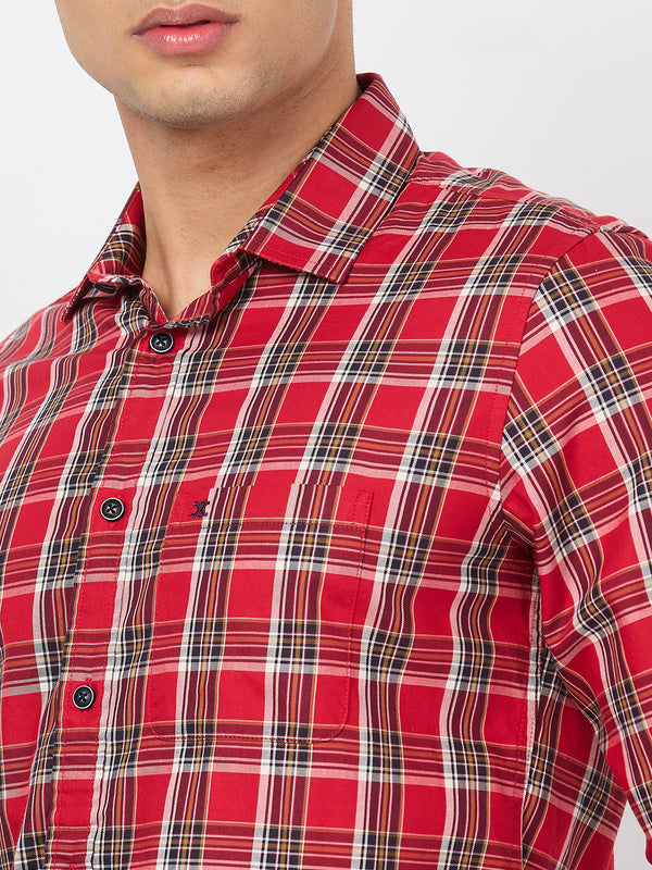 Killer Men Red Checks Slim Fit Shirts