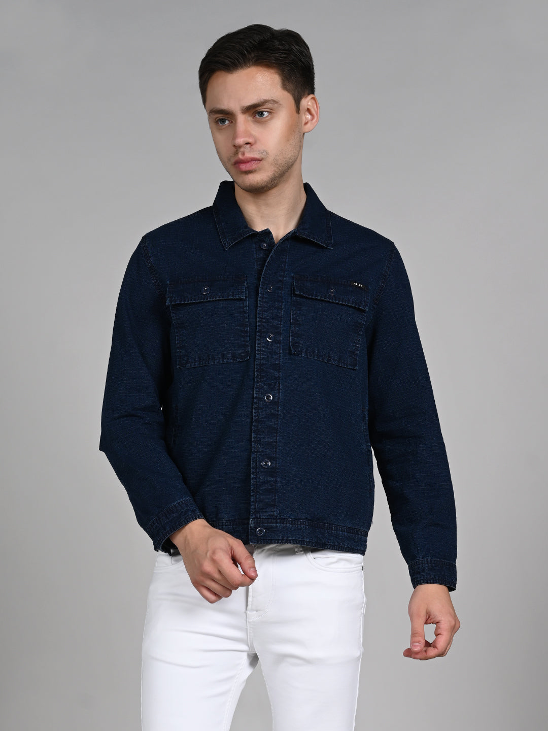 Killer Men Navy Blue Solid Loose Fit Shirts