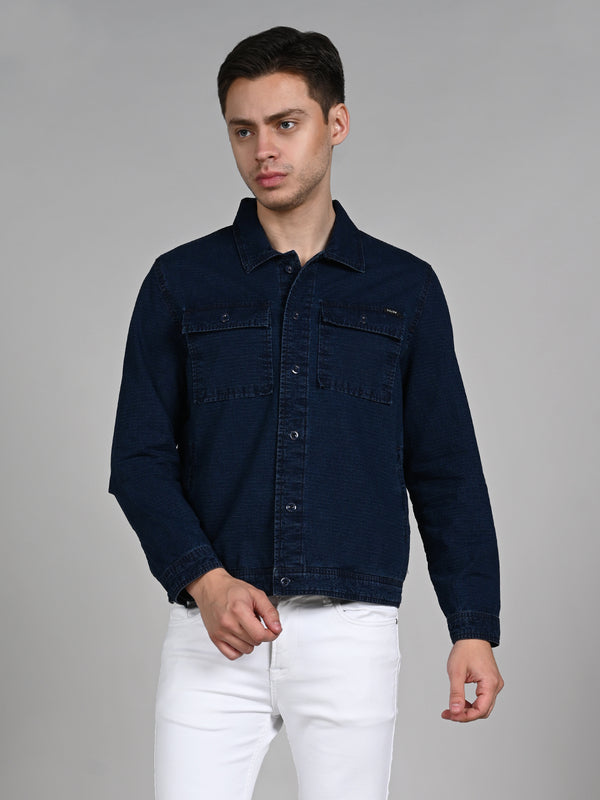 Killer Men Navy Blue Solid Loose Fit Shirts