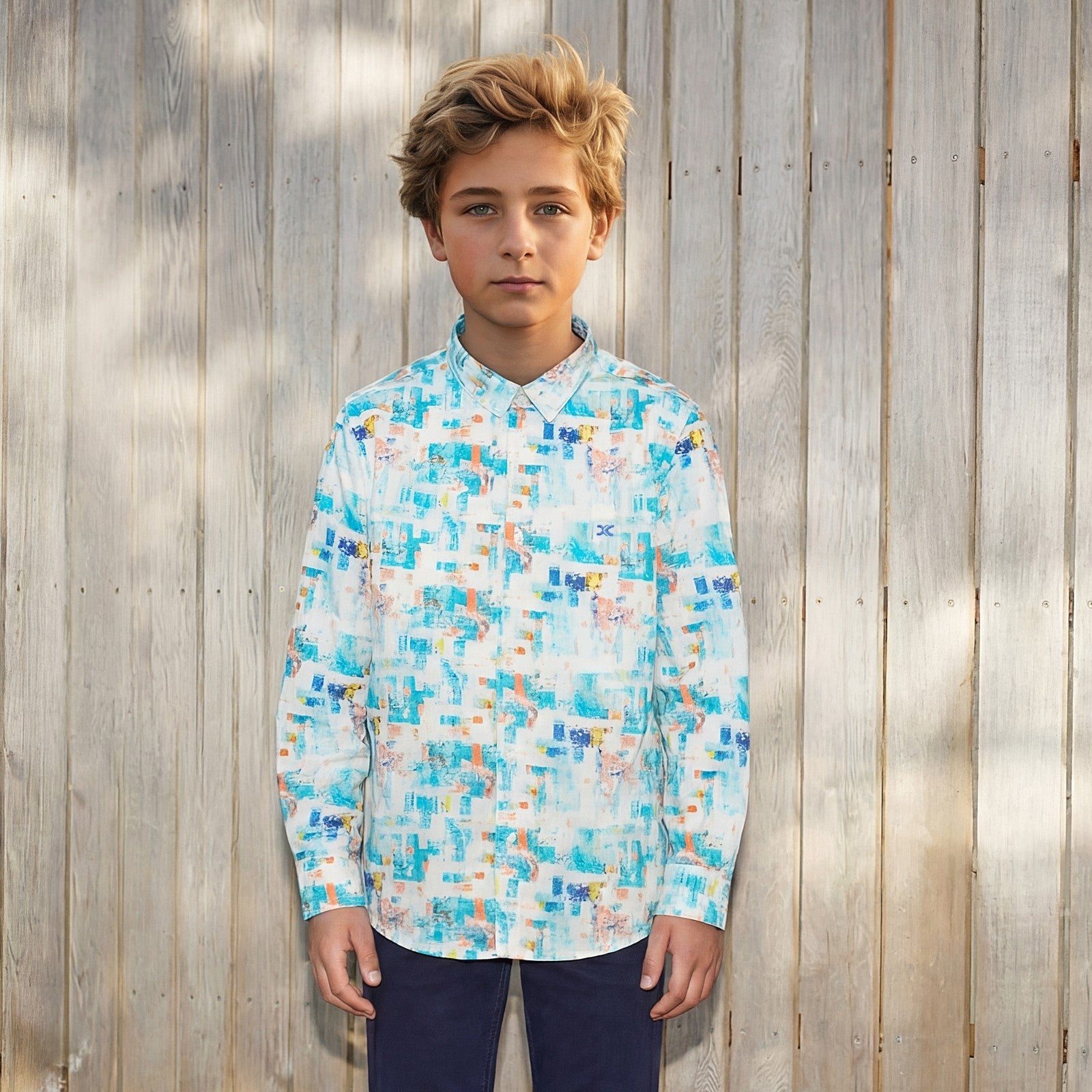 Kid's Blue Regular Fit Printed Shirts