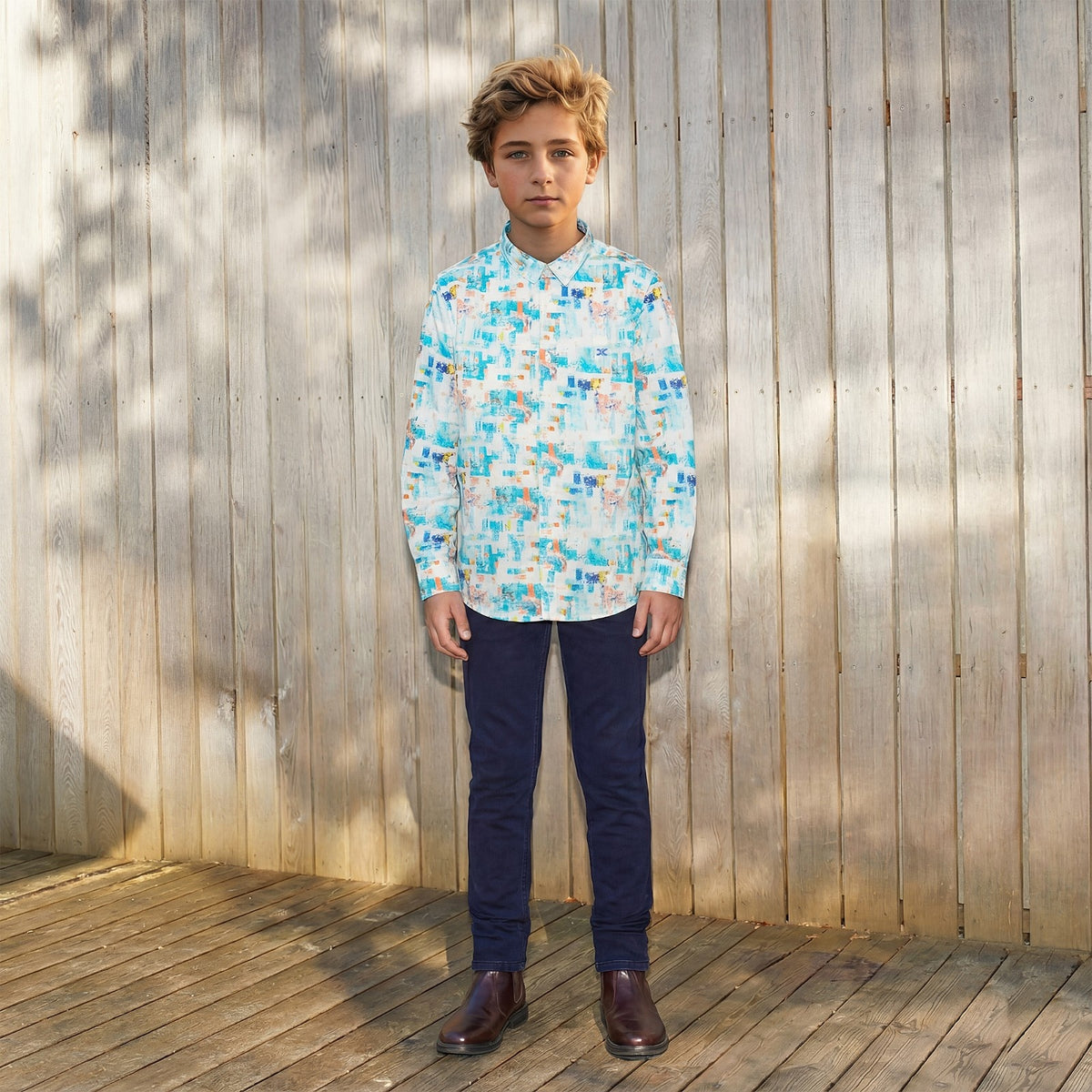 Kid's Blue Regular Fit Printed Shirts