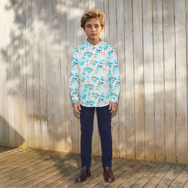 Kid's Blue Regular Fit Printed Shirts