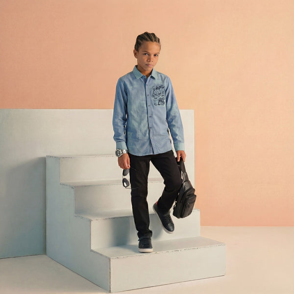 Kid's Light Blue Regular Fit Shirts