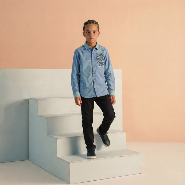 Kid's Light Blue Regular Fit Shirts