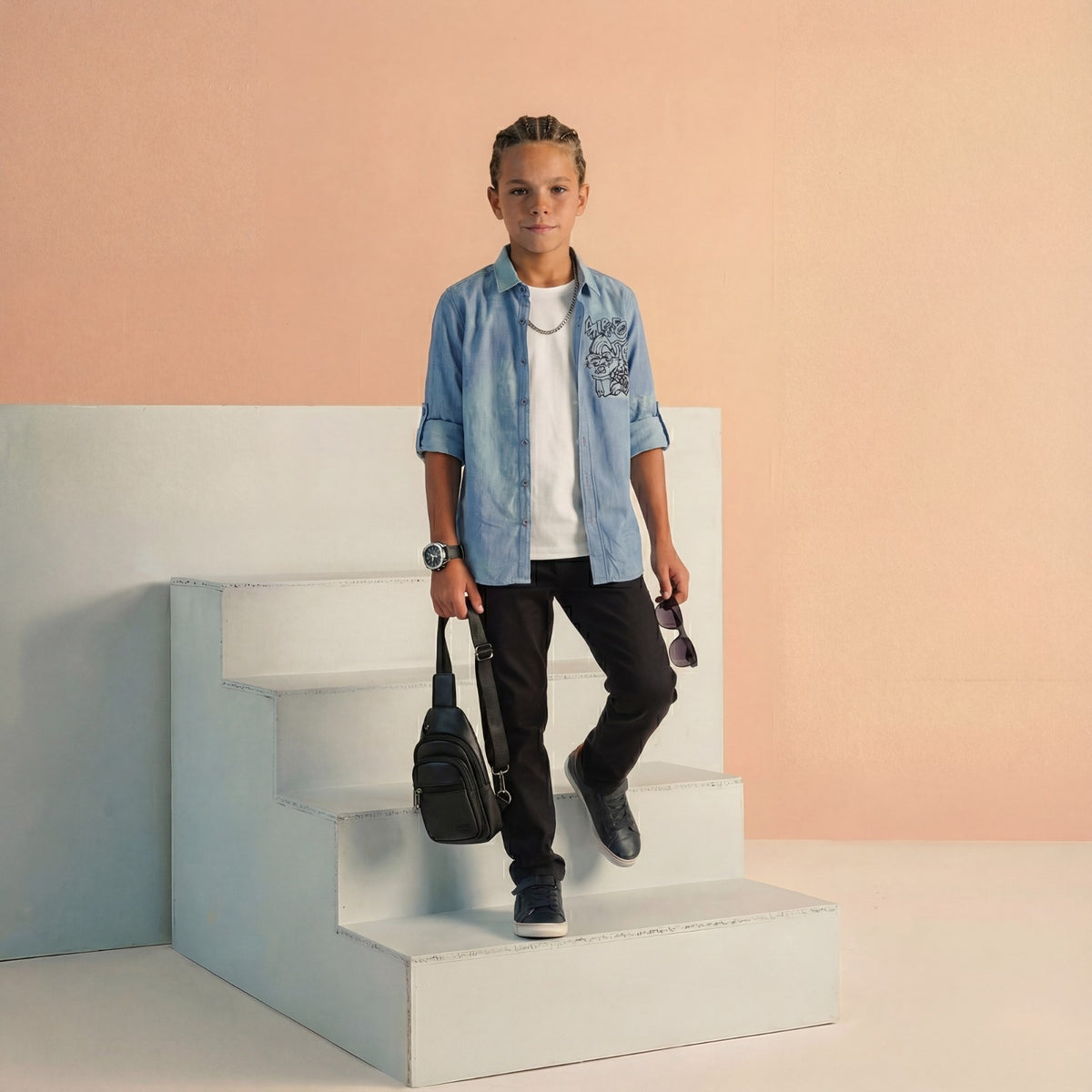 Kid's Light Blue Regular Fit Shirts