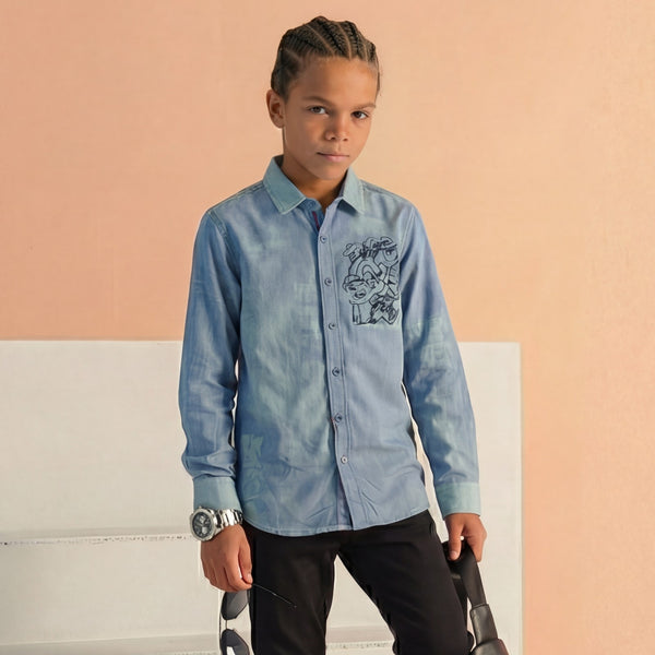 Kid's Light Blue Regular Fit Shirts