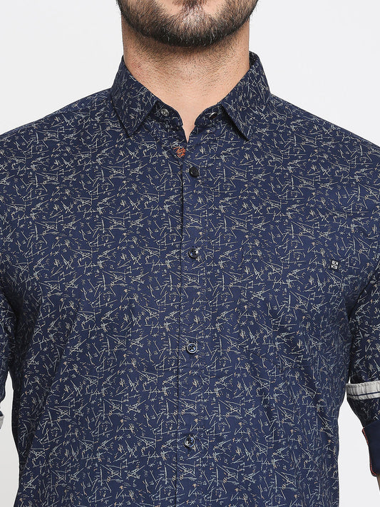 Killer Slim Fit Printed Navy Shirts