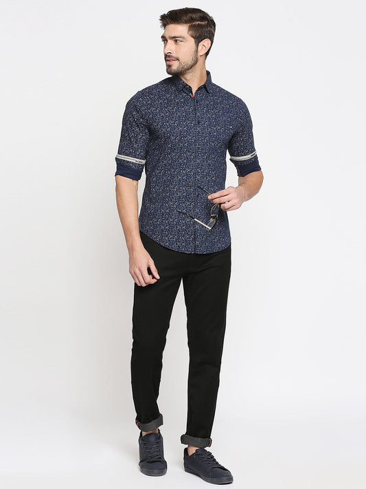 Killer Slim Fit Printed Navy Shirts