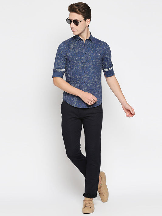 Killer Slim Fit Printed Navy Shirts