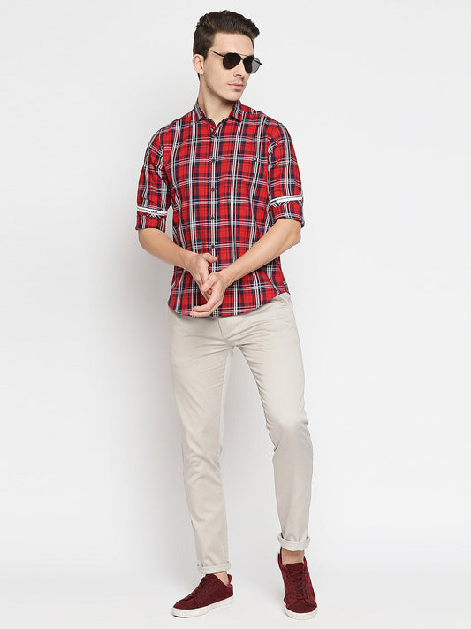 Killer Slim Fit Check Red Shirts