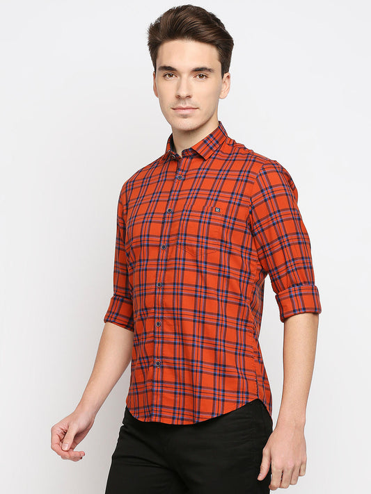 Killer Slim Fit Check Orange Shirts
