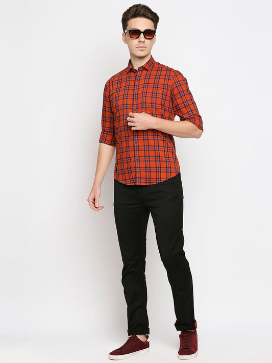 Killer Slim Fit Check Orange Shirts