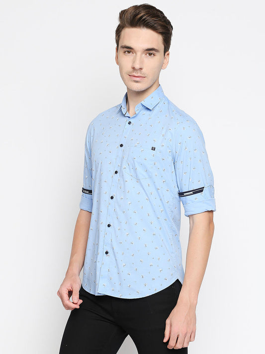 Killer Slim Fit Printed Sky Blue Shirts