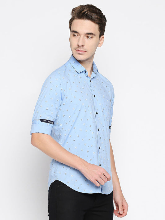 Killer Slim Fit Printed Sky Blue Shirts